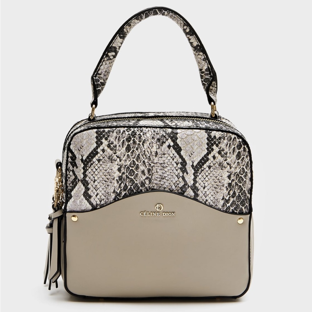 NWT Céline Dion - Square Snakeskin Handbag, worn once, light grey faux snake